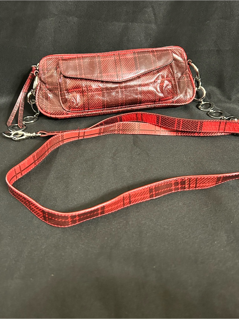 Latico Red Plaid Crossbody Bag with Detachable Strap